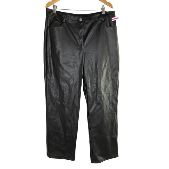 Halogen Faux Leather Pants High Rise Straight Leg Slightly Cropped Black Size 16 - Picture 2 of 6
